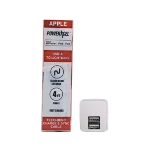 Powerxcel 4ft USB-A to Lightning Cable with White Wall Plug